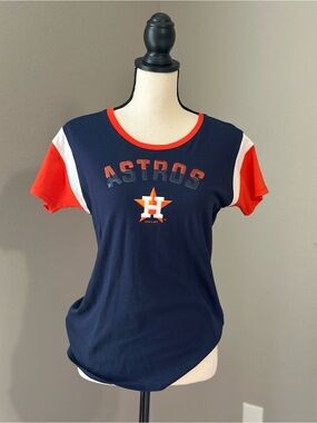 Women's Astros Navy & Orange Sequins Short Sleeve Baseball Tee
